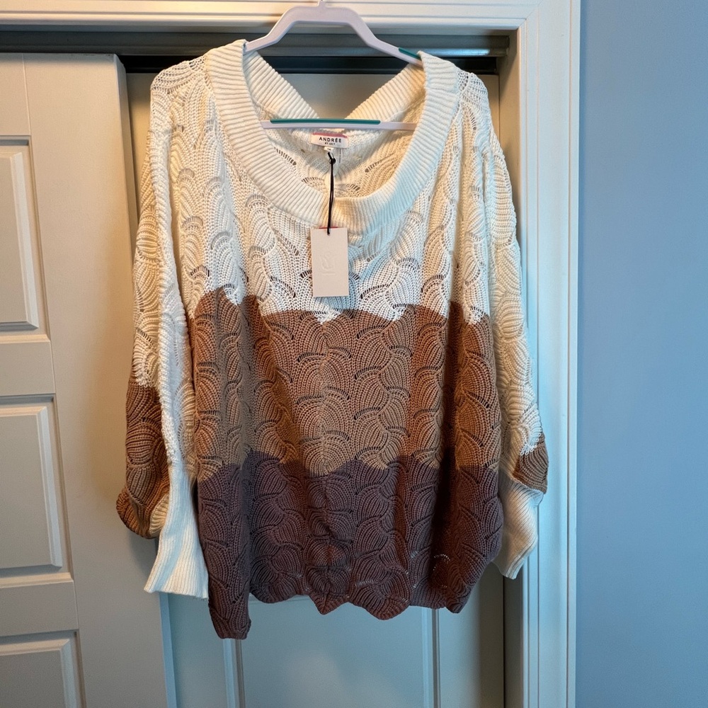ANDREE BY UNIT Two-Tone Knit Sweater - Cream and Brown